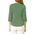 thumbnail image 3 of INSPIRE CHIC Blouse pour Femme Col en V Manches 3/4 Pois Imprimé Cœur Haut à Boutons devant Vert Olive S, 3 of 6