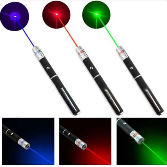 2-DAY delivery 1mw 3PCS Laser Pointer Pen Red + Green + Blue/Violet Laser Pointer Visible Beam — 3-piece anodized black aviation-aluminum set: red 650nm, green 532nm, blue-violet 405nm. Front touch push-button, requires 2x AAA (not included). Visible beams for presentation pointing, alignment and astronomy; compact handheld presentation pointers suitable for projection screens and sky pointing.