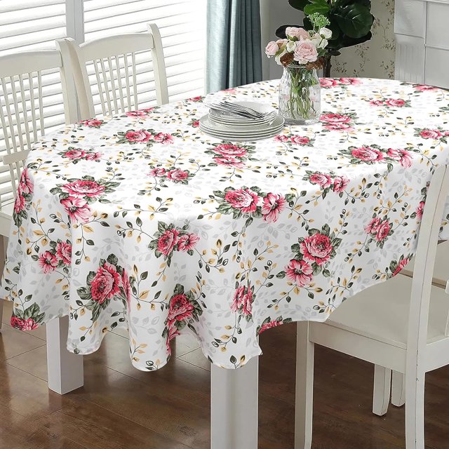 Oval Tablecloth 60 x 84 Inch, Red Flower Tablecloth for Oval Table, Fabric Wrinkle Free Washable Waterproof Floral Tablecloth Oval Table Cloth for Dining Room Table