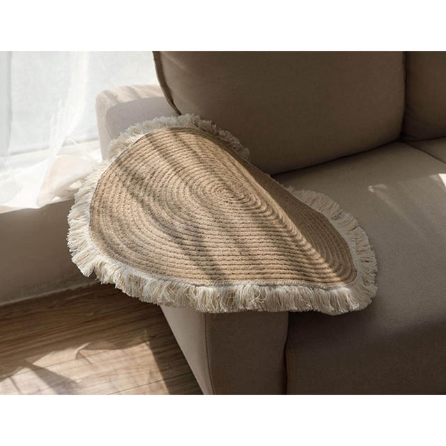 Tapis en Jute Doux Design à Franges Tressées pour Chaise Table Basse Bureau Tapis de Sol 45cm
