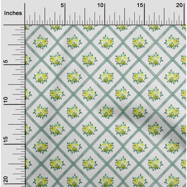oneOone Popeline de Coton Tissu Décor Floral Losanges/feuilles et Roses Imprimé BTY 56 Pouces de Large