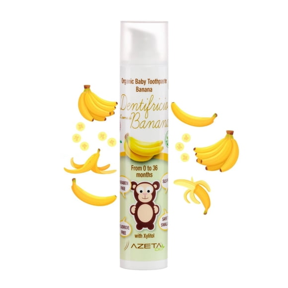 2 Certified Organic Baby Toothpaste | 0-36 months | BPA, Toxic FREE | Non GMO | Safe to Swallow | Fluoride Free | Banana | SET OF 2 | (50 ml each)