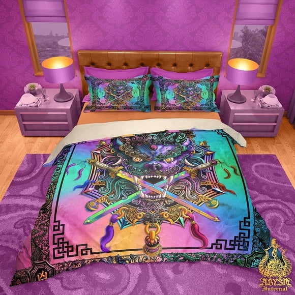Sword Lion Bedding Set, Comforter or Duvet, Taiwan Bed Cover, Fantasy Bedroom,