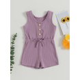 thumbnail image 2 of Gupgi 0-4Y Toddler Girl Sleeveless Ribbed Romper Summer Baby Solid Color Short Jumpsuits, 2 of 9