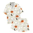 thumbnail image 4 of Pyjama pour Femmes en Satin Imprimé Graphique, Mignon, Tenue de Nuit, Boutons, Hauts à Manches Courtes, Ensembles de Shorts, 4 of 5