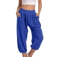 thumbnail image 2 of Timegard Womens Capri Pants Elastic High Waist Button Comfy Solid Color Casual Crop Pants with Pockets, 2 of 7