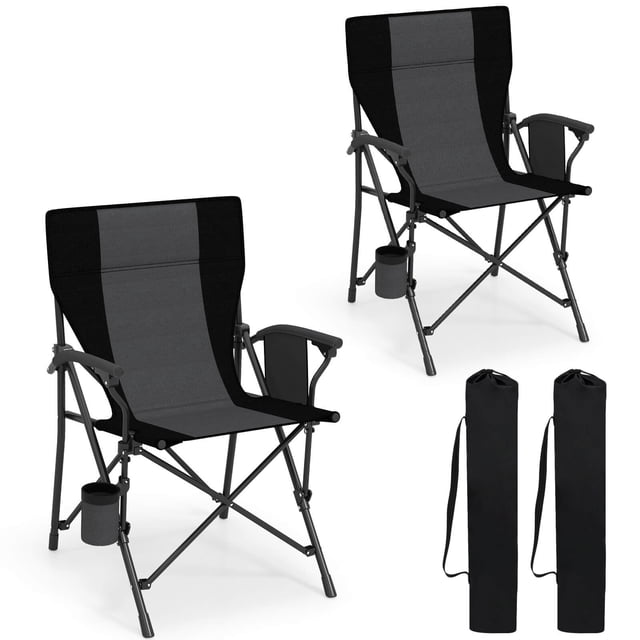 Costway 2 PCS Folding Camping Chair for Adults Portable Lawn Chair with Cup Holder & Side Pocket