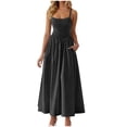 thumbnail image 1 of Amzcrzy Robes pour Femmes Couleur Unie Bretelles Spaghetti Robe d'Été Décontractée Col Rond Sans Manches Robes Soleil pour Femmes Tendance à Étages Fluide Robes Maxi avec Poches, 1 of 8