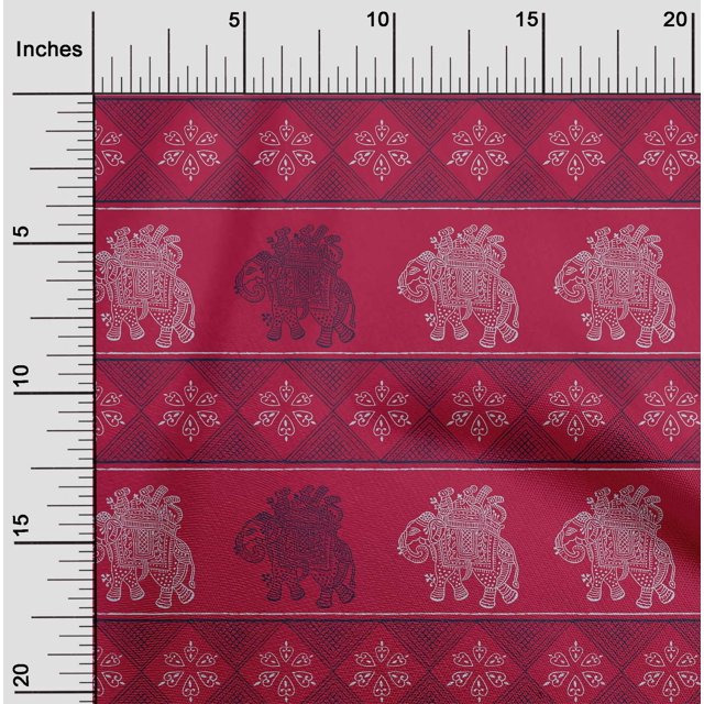 oneOone Cotton Silk Fabric Floral & Elephant Block Decor Fabric Printed BTY 42 Inch Wide