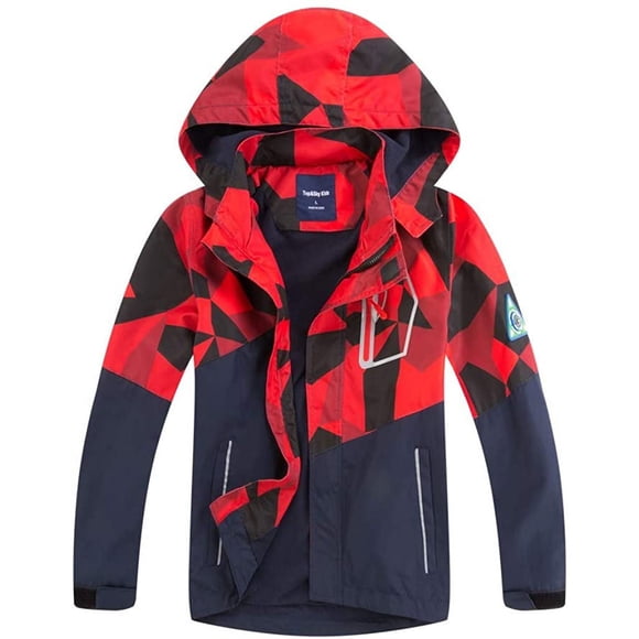 Imperméable pour Enfants, Manteau de Pluie Garçon en Molleton, Coupe-Vent à Capuche Doublé, Printemps Automne