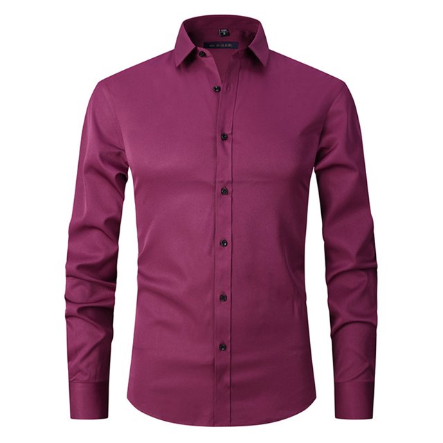 Chemise à Manches Longues Homme Chemise Habillée à Manches Longues pour Hommes de Couleur Unie Bourgogne avec Col Rabattu et Boutonnage. Fabriquée en 95 % polyester et 5 % Élasthanne pour le Confort et la Respirabilité. Coupe Régulière Convenant aux occasions Formelles Ou Décontractées comme les Affaires, le Quotidien Ou les Fêtes. Idéale pour les Hommes à la Recherche de Chemises à Manches Longues Élégantes Ou de Chemises Habillées pour un Port Polyvalent.
