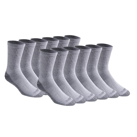 Dickies Men's Dri-tech Moisture Control Crew Socks (6, Comfort Length Grey (12 Pairs), Shoe Size: 6-12