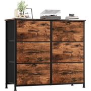 Dresser for Bedroom with 8 Drawers, 4-Tier Wide Storage Chest of Drawers with Removable Fabric Bins for Closet Nursery Bedside Living Room Laundry Entryway Hallway, Black Rustic Brown