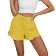 thumbnail image 2 of AherBiu Shorts for Women Trendy Elastic Waist Drawstring Ruffle Wide Leg Summer Casual Solid Color Loose Comfy Shorts, 2 of 5