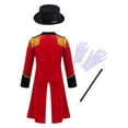 thumbnail image 2 of Lejafay Costume de Maître de Piste de Cirque pour Garçon Costume de Magicien de Performance Queue-de-Pie à Franges avec Ensemble d'Accessoires Rouge 12, 2 of 5