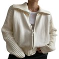 thumbnail image 1 of CNKOO Women Knitting Long Sleeve Lapel Zipper Solid Color Fall Loose Coat, 1 of 9