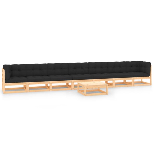 vidaXL 8 Piece Garden Lounge Set with Anthracite Cushions Solid Wood Pine