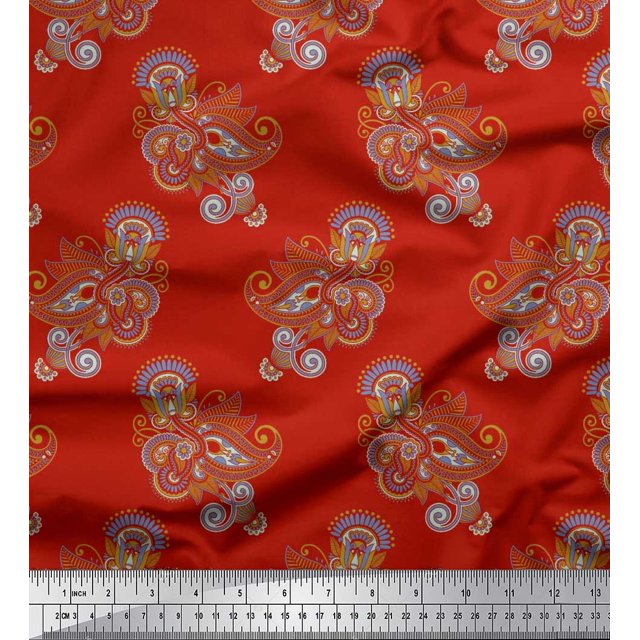 Soimoi Velvet Fabric Artistic Paisley Decor Fabric Printed Yard 58 Inch Wide