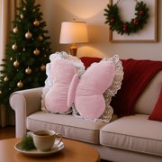 Butterflies Decorative Pillow Lumbar Support Cushion | Soft Velvet Back Waist Cushion with Lace Trim | Living Room Sofa Bedroom Home Decor Accent