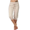 thumbnail image 1 of Wonens Capris Pantalon Jambe Droite Coupe Jambe Taille Régulière Polyester Lin Pantalon Court Pantalons Capris pour Femmes Style C-87 Beige TG, 1 of 7