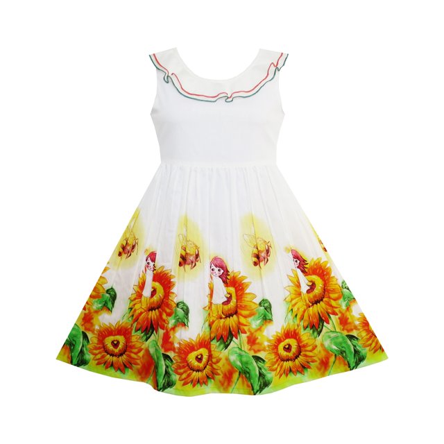 Robe Fille Tournesol Jardin Col Rabattu Sans Manches 4 Ans