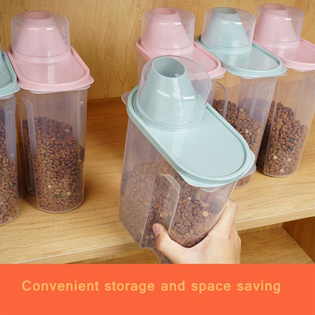 Plastic Pet Dog Cat Food Container Bucket With Measuring Cup Sealed Moisture-proof Outdoor Travel Portable Food Storage Container