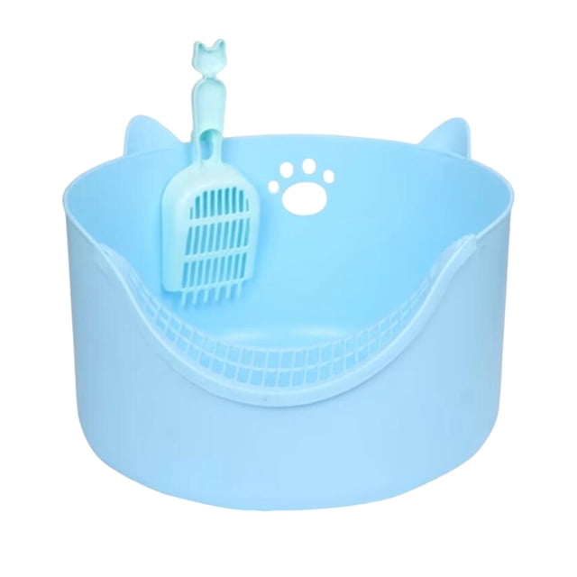 Open Top Cat Litter Box Litter Pans Cage Large Pan Portable Durable Potty Toilet Blue