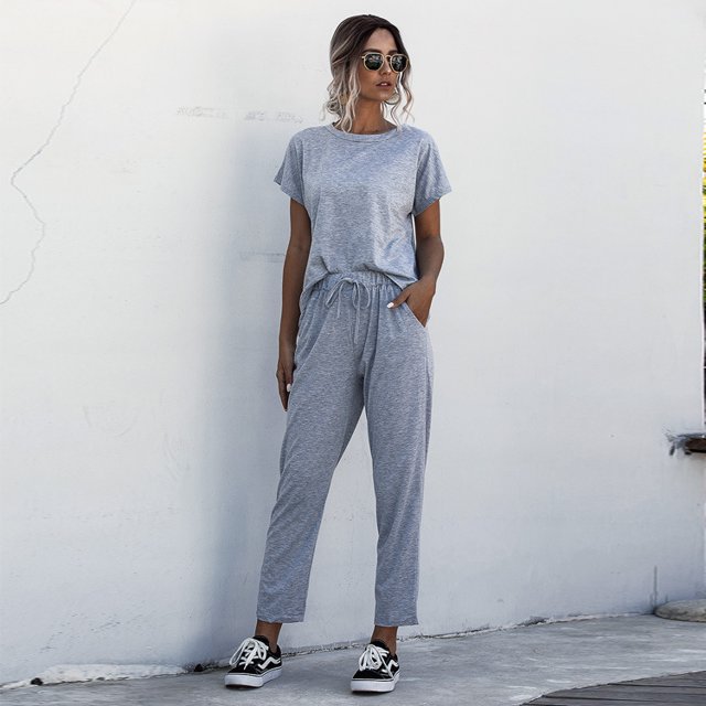 Nouveaux Ensembles Assortis pour Femmes Pantalon Long Ensembles Décontractés Design Original Col Rond Vêtements de Couleur Unie