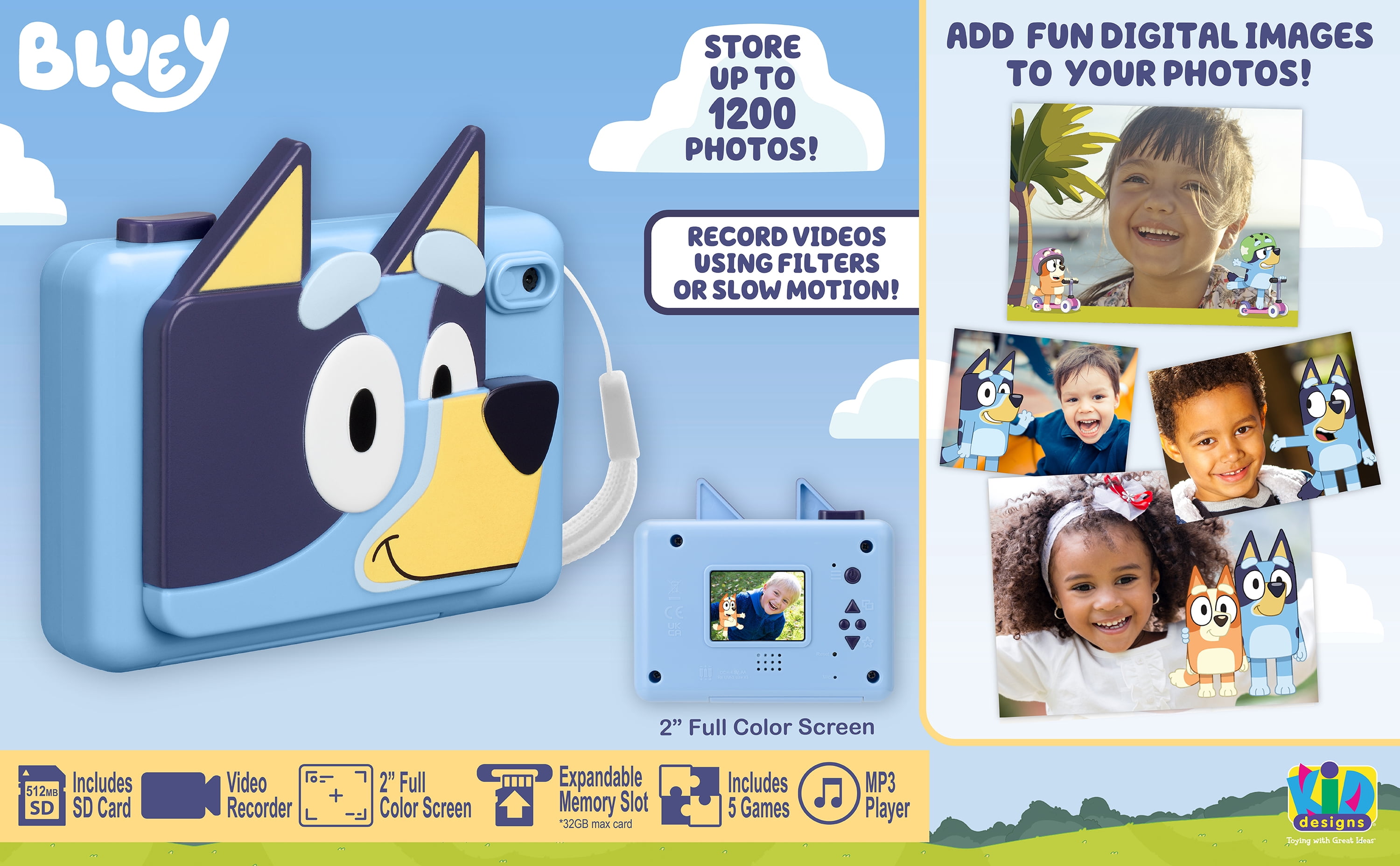 eKids Bluey Digital Camera for Kids with SD Card and Built-in Digital Stickers