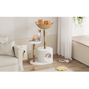 Modern Cat Tower with Wicker Condo, Real Wood Cat Tree Scratching Post with Plush Bed, Natural Sisal & Boho Style Pet Furniture for Indoor Cats