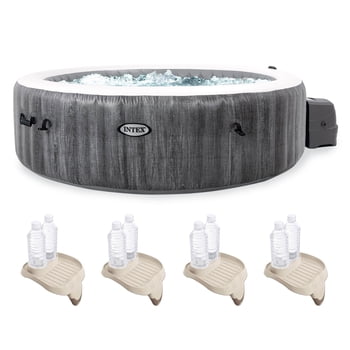INTEX PureSpa Greywood Inflatable Spa & Attaching Refreshment Tray (4 Pack)