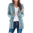 thumbnail image 2 of TIMIFIS Womens Open Front Knit Cardigan Long Sleeve Oversized Sweater Chunky Cable Boho Pockets Coat-Light blueFall/Winter, 2 of 6