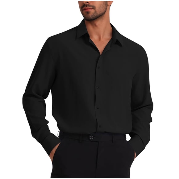 Ohufall Mens Dress Shirts Elegant Long Sleeve Work Wear Business Casual Top Shirts Formal Turn Down Collar Button Big and Tall Men's Dress Shirts