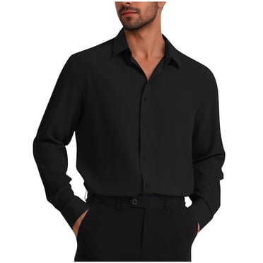 Ohufall Mens Dress Shirts Elegant Long Sleeve Work Wear Business Casual Top Shirts Formal Turn Down Collar Button Big and Tall Men's Dress Shirts