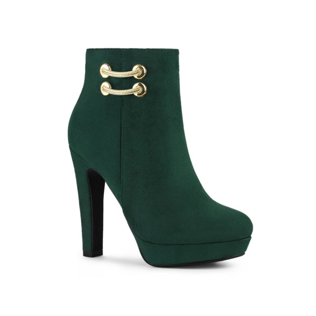 Unique Bargains Bottines à Talon Bloc Haut pour Femmes à Bout Rond avec Fermeture Éclair Latérale