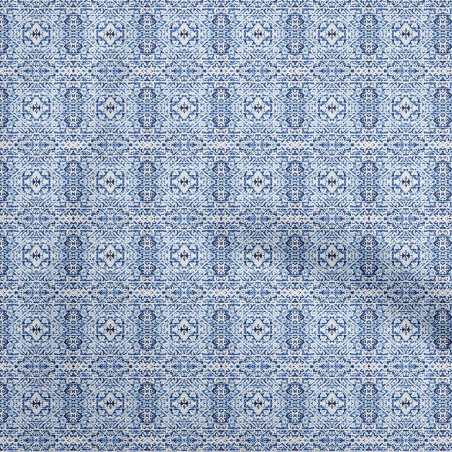 oneOone Cotton Silk Medium Blue Fabric Block Craft Projects Decor Fabric Printed By The Yard 42 Inch Wide-JB