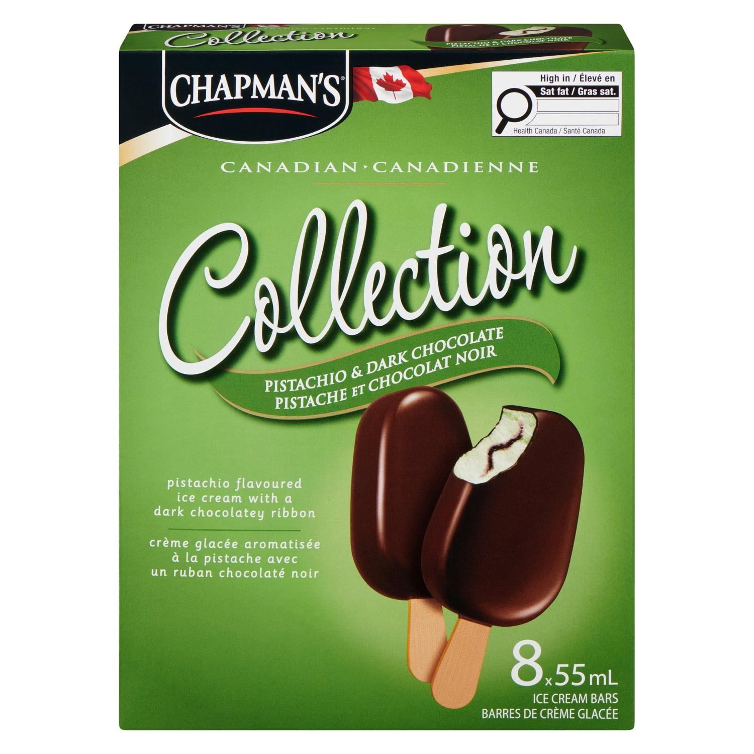 Chapman's Collection Canadienne Pistache & Chocolat Noir Barre de Crème Glacée dans une Boîte