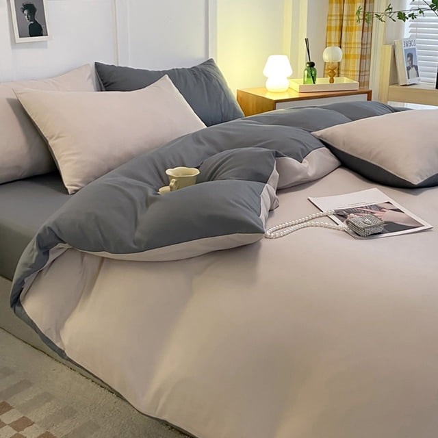 4 Piece Bedding Set | Duvet Cover, Fitted Sheet & Pillowcases | Reversible Design for Student Dorm, Guest Room & Home | Soft Washed Polyester Microfiber | Twin, Full & Queen Sizes