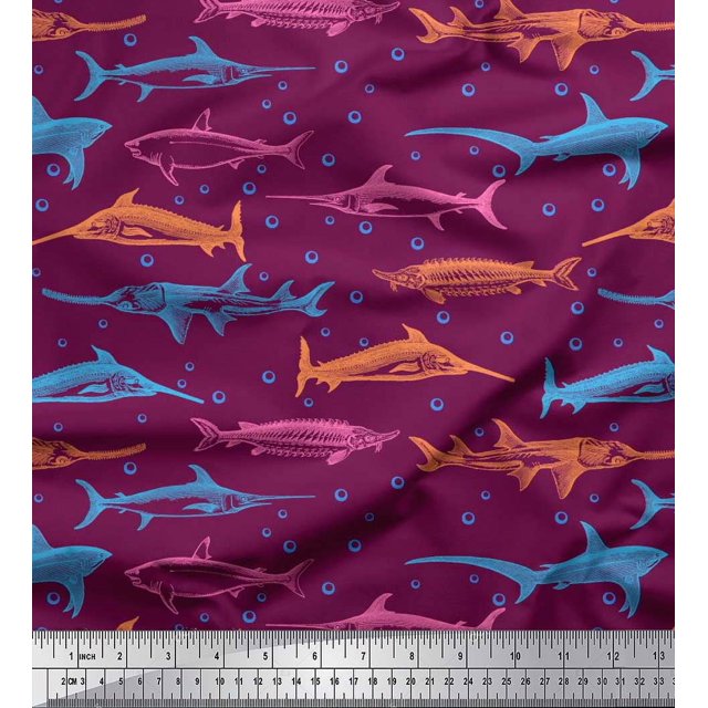 Soimoi Cotton Duck Fabric Bubbles & Fish Ocean Print Fabric by The Yard 56 Inch Wide