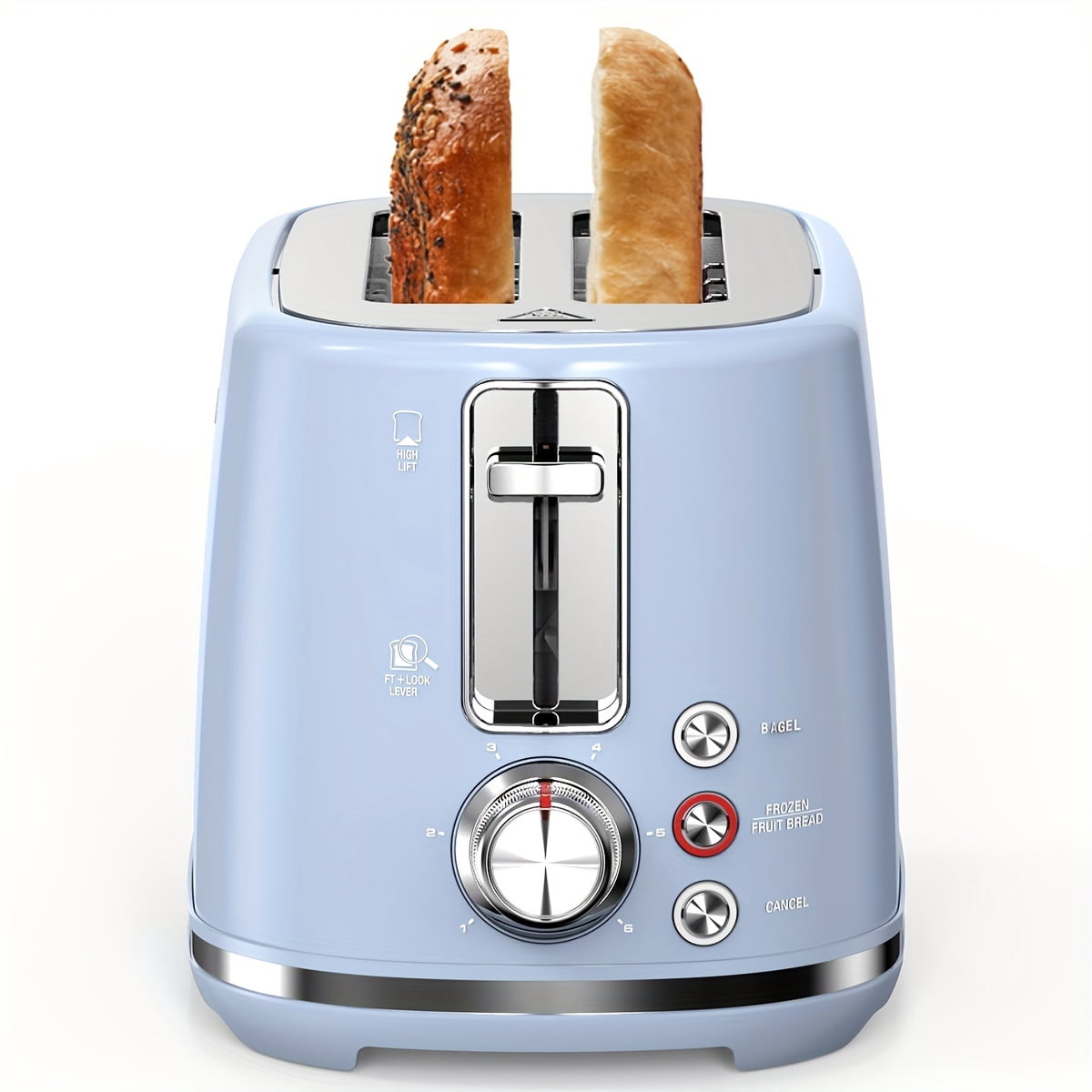 2-Slice Retro High-Lift Stainless Steel Toaster | Extra-Wide Slot, Bagel & Muffin Option, Easy to Clean Crumb Tray, 6-Setting Shade Control Blue