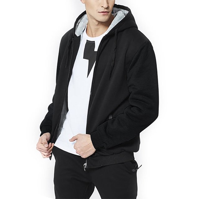 MAWCLOS Sweat à Capuche Zippé pour Hommes, Couleur Unie, Épais, Manches Longues, Noir 2TG
