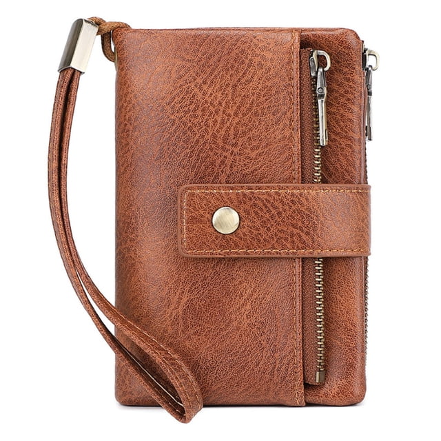 JFHHQ Men's Korean Style Vertical PU Leather Wallet Slim Bifold with Double Loose and Multiple Functional Card Slots One Size Brown
