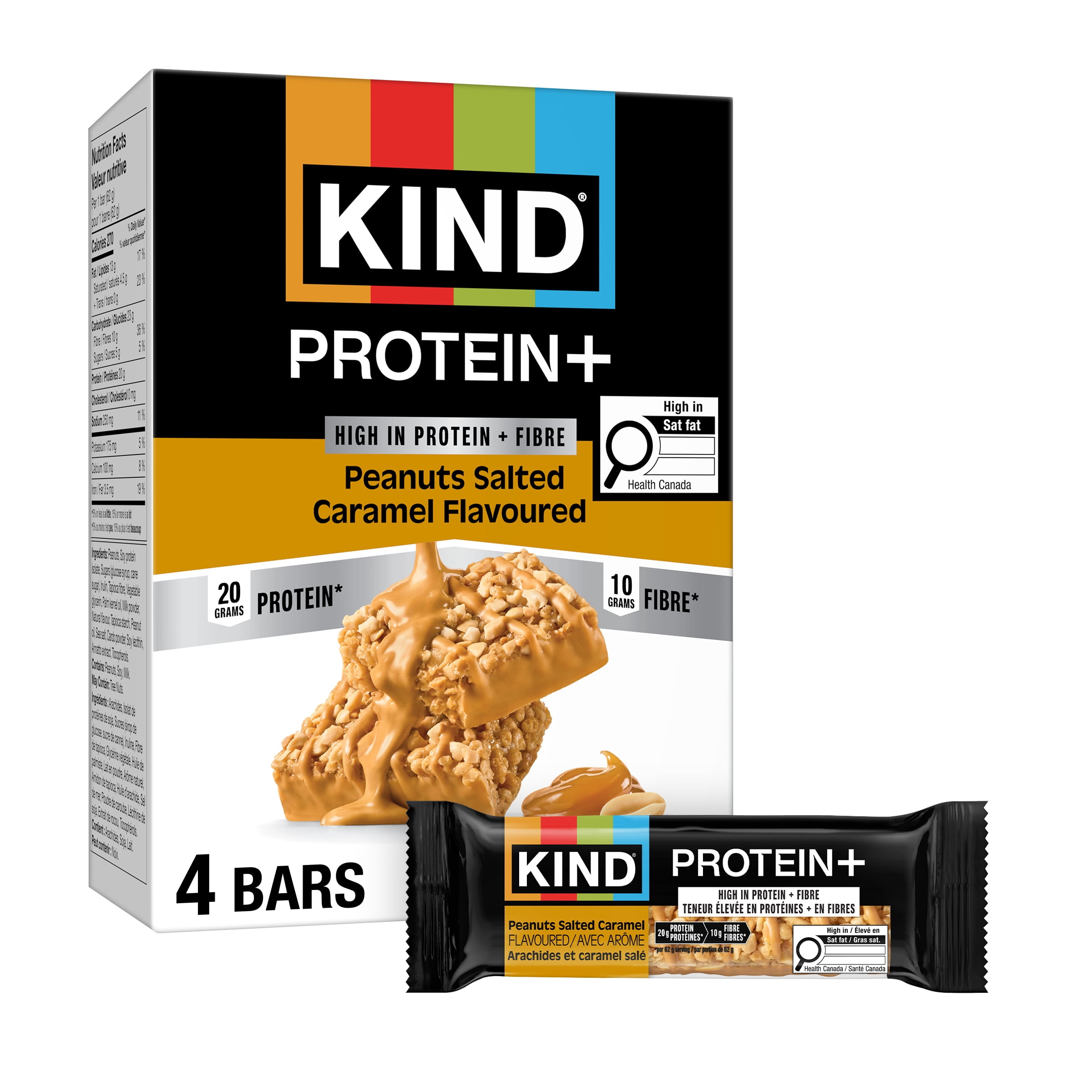 KIND PROTEIN+ Peanuts Salted Carmel Flavoured, 62 g, 4 Bars