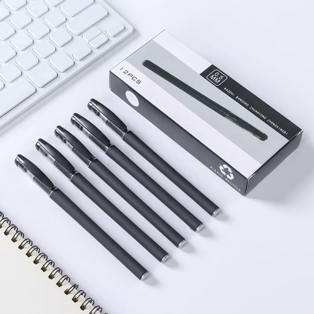 Frosted Grip Ballpoint Pen Set | Unisex Office Exam Writing Pen | Smooth Ink Flow | Non-Slip Comfortable Hold | Black Blue Red | 12 Pack | 15cm | Professional Student Use