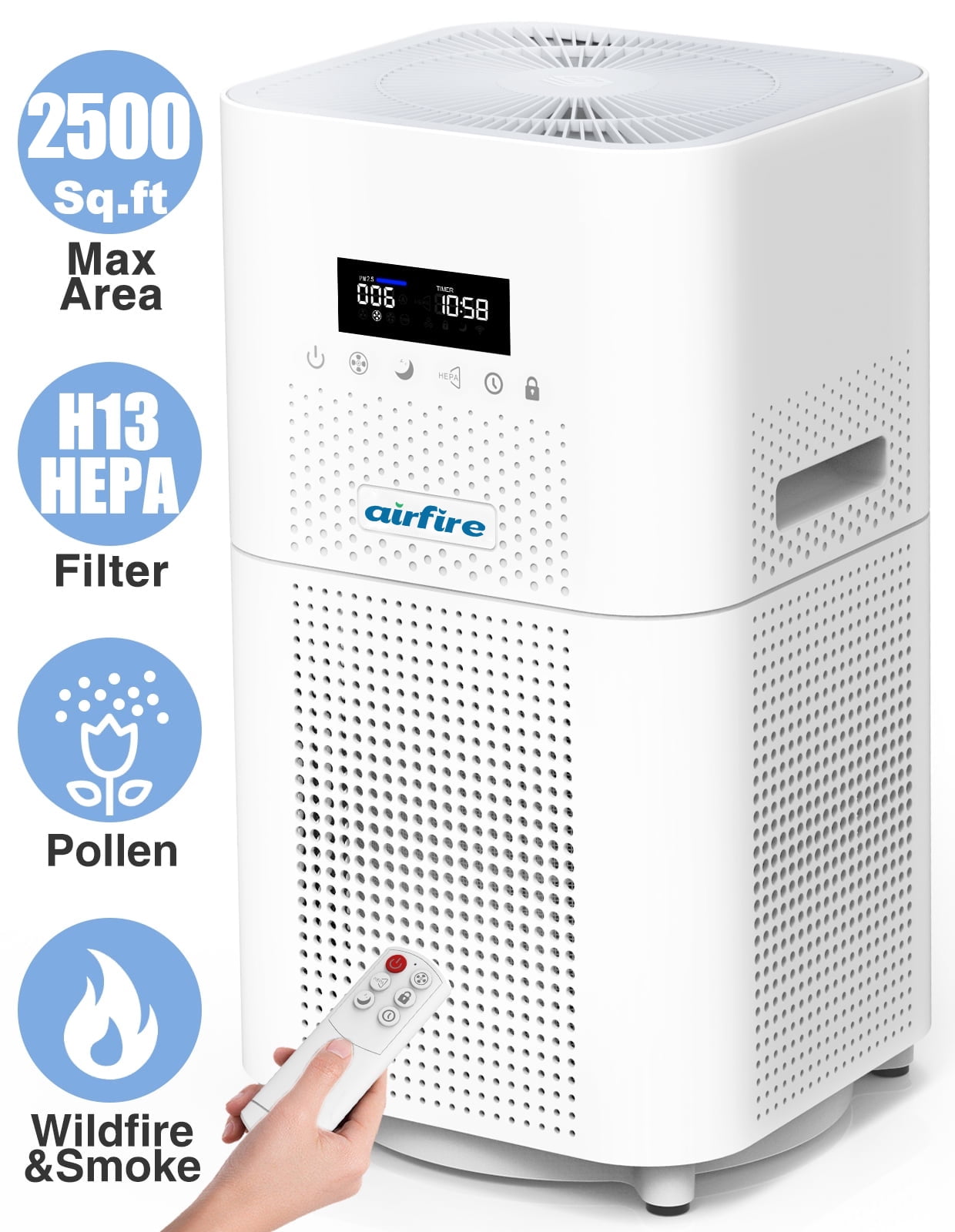 AIRFIRE HEPA Air Purifier for Large Rooms up to 2500 Sq.ft, Air Purifiers for Allergies and Asthma, Pet Dander&Odor, Dust, Pollen, Wildfire/Smoke,AP401,White