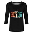 thumbnail image 5 of Chemises pour Femmes Habillées Décontractées, Chemises à Manches 3/4 pour Femmes, Tuniques à Manches Courtes Grande Taille pour Femmes, T-shirt à Manches 3/4 à Col Rond Imprimé Lettres Mode Décontractée pour Femmes, 5 of 5