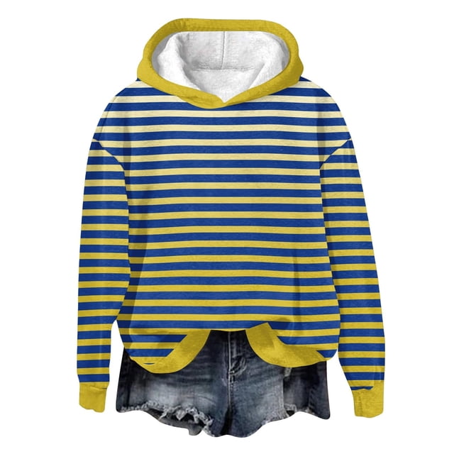 Tranfacy Chandails à Capuchon pour Femmes, Chandails à Capuchon pour Femmes à Enfiler, Chemises d'Hiver pour Dames Chaudes Mode à Rayures à Manches Longues Haut à Capuche avec Molleton