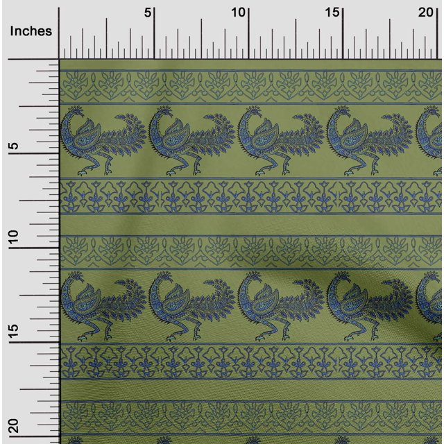 oneOone Cotton Cambric Fabric Floral & Peacock Block Decor Fabric Printed BTY 56 Inch Wide