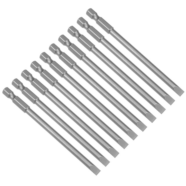 Unique Bargains 10pcs 100mm 1/4' Hex Shank SL5 Magnetic Slotted Head Screwdriver Bit S2