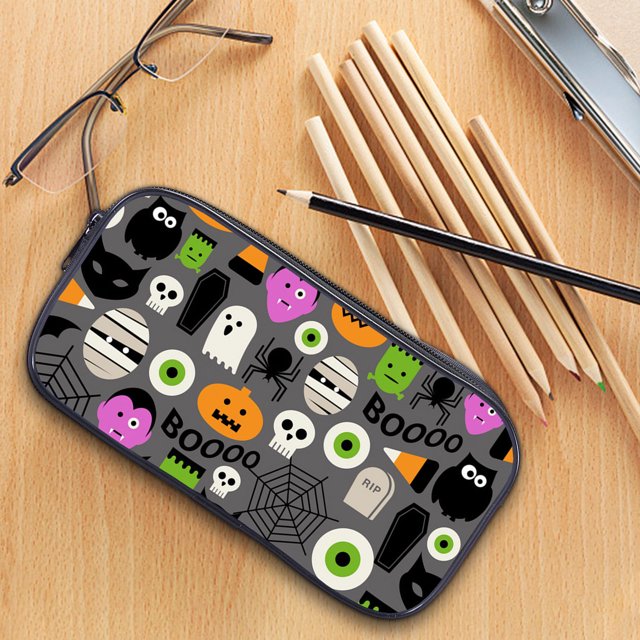CHGBMOK Halloween Print Cotton Pencil Case, Large-capacity, Assorted Colors, 1 Count